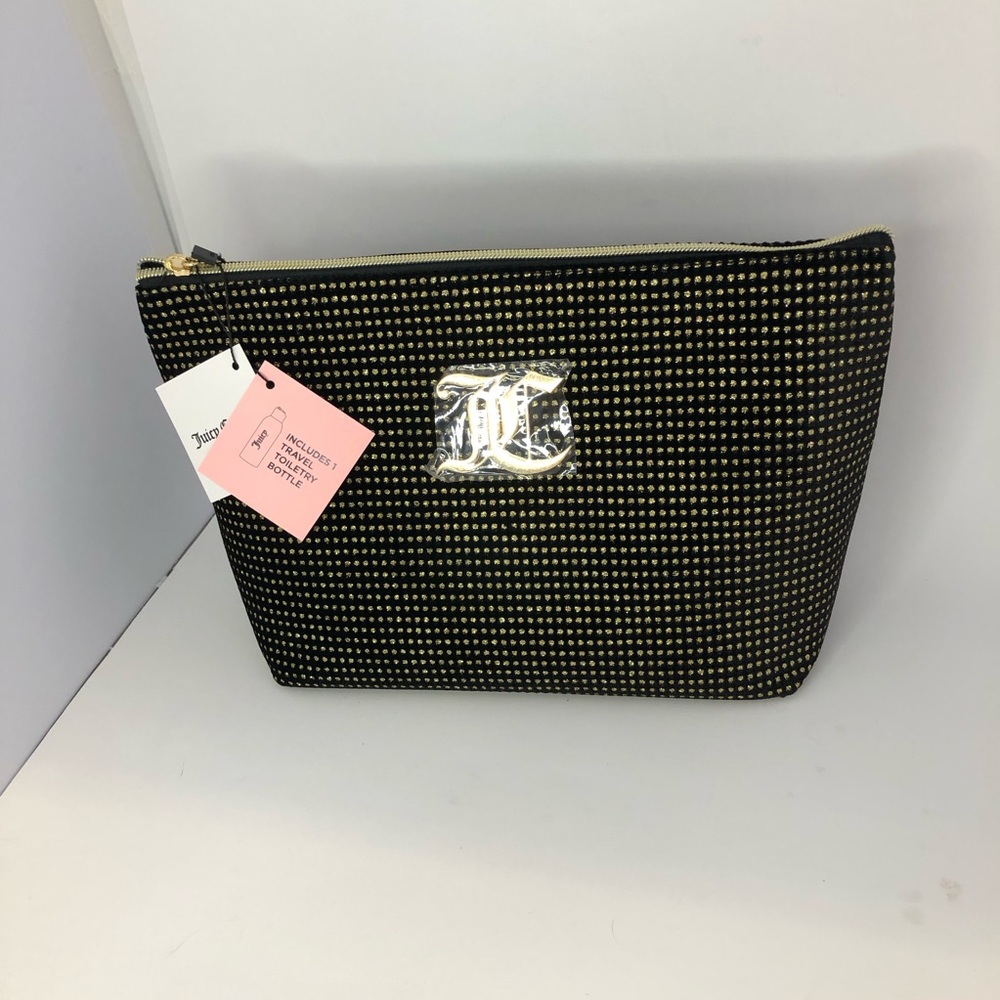 JUICY COUTURE WOMENS NEW PYRAMID BEAUTY BAG COSMETIC TRAVEL MAKE UP GOLD BLACK - Picture 2 of 7